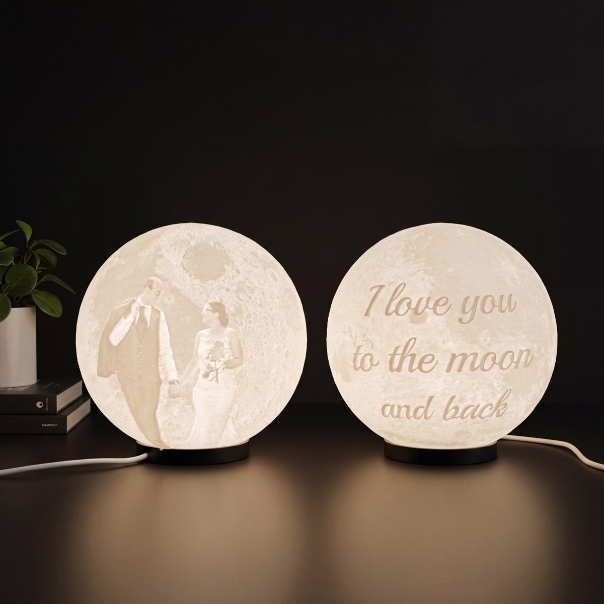 Gepersonaliseerde 3D maanlamp met eigen foto en tekst