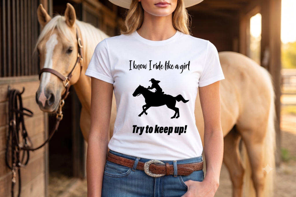 T-shirt "I know I ride like a girl – try to keep up!"