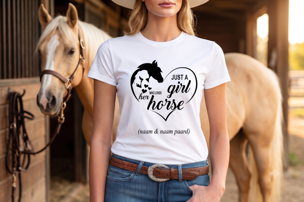 T-shirt "Just a girl who loves her horse" – met naam