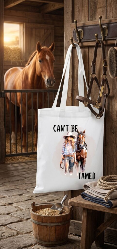 Tote bag Can't be tamed - cowgirl met paard - VocuZ Studio